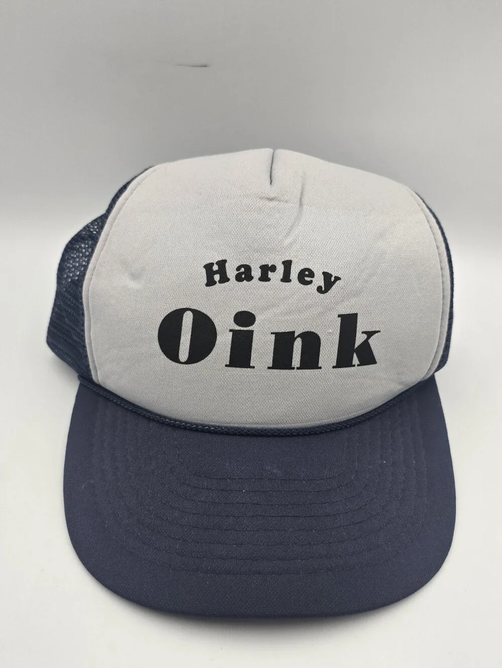 Vintage Mohr's Harley Oink White/Blue Trucker  Adj. Snapback Graphic Print Hat